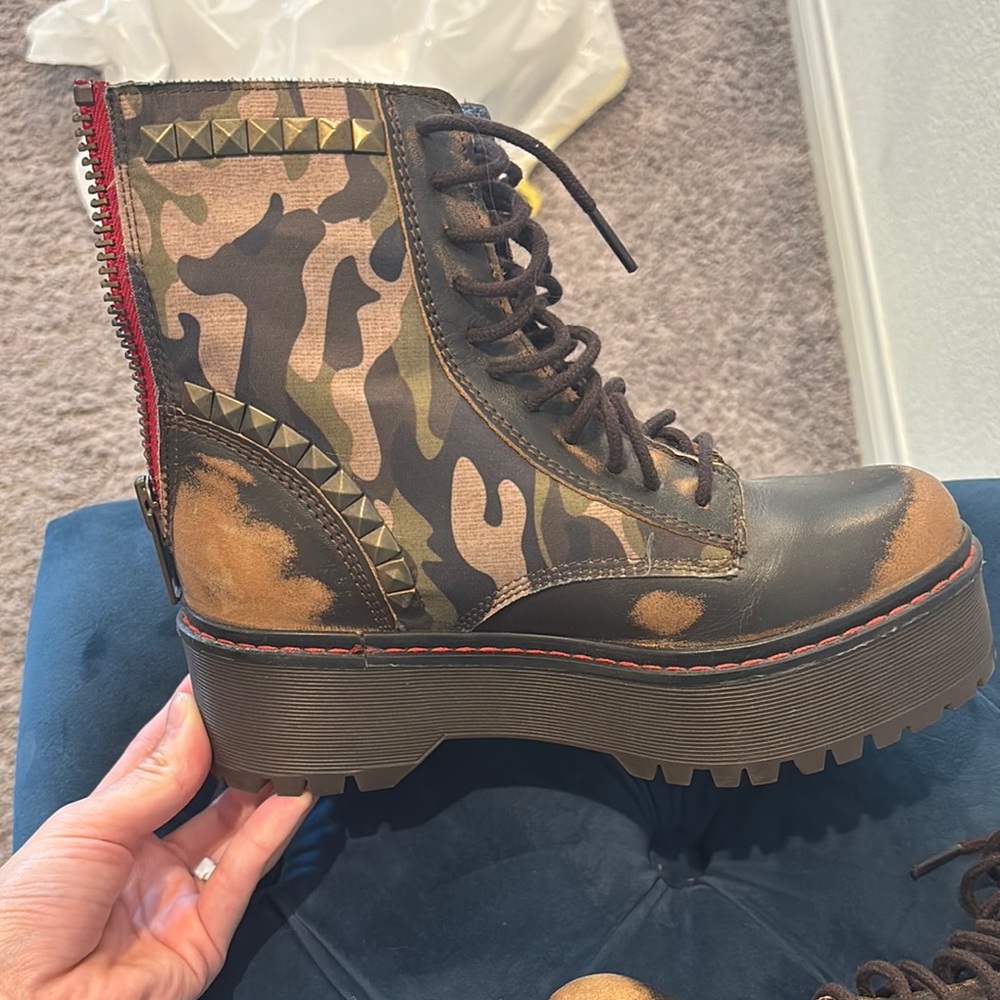 Steve Madden Camouflage Combat Boots with Studded Detail